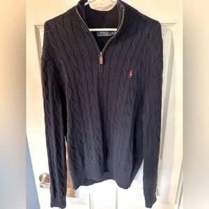 Men’s Polo Ralph Lauren Quarter Zip Sweater- Navy, Size L